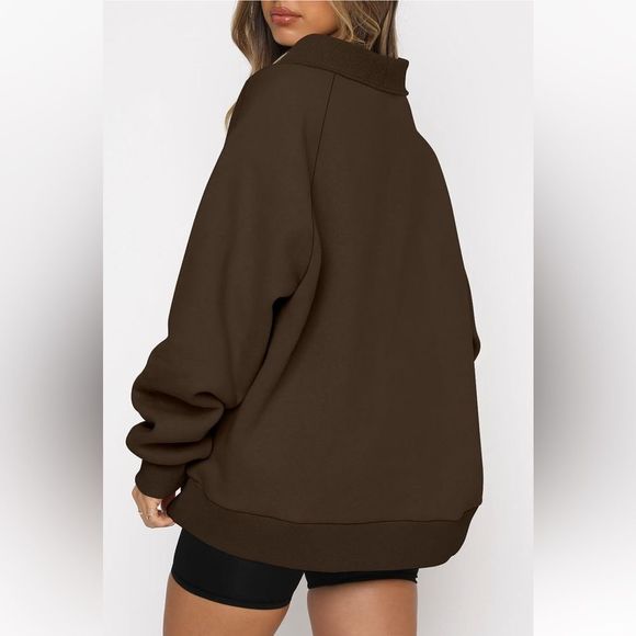 Womens Half Zip Oversized Sweatshirts Casual fleece nude color jacket NWT - Picture 4 of 5